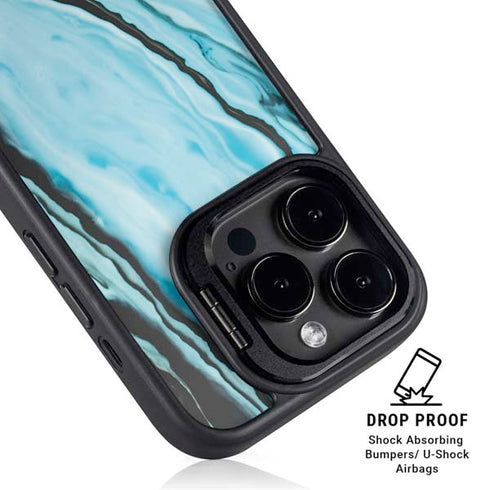 Aqua Blue Marble Ink iPhone 14 Pro Kickstand Case